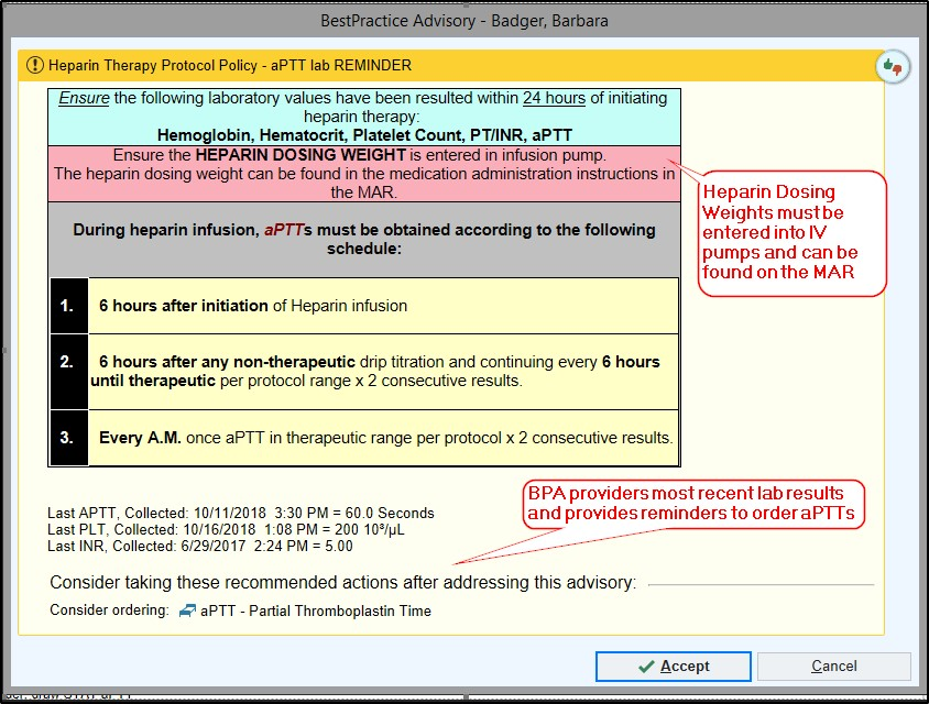 Figure 11 Heparin Best Practice Advisory